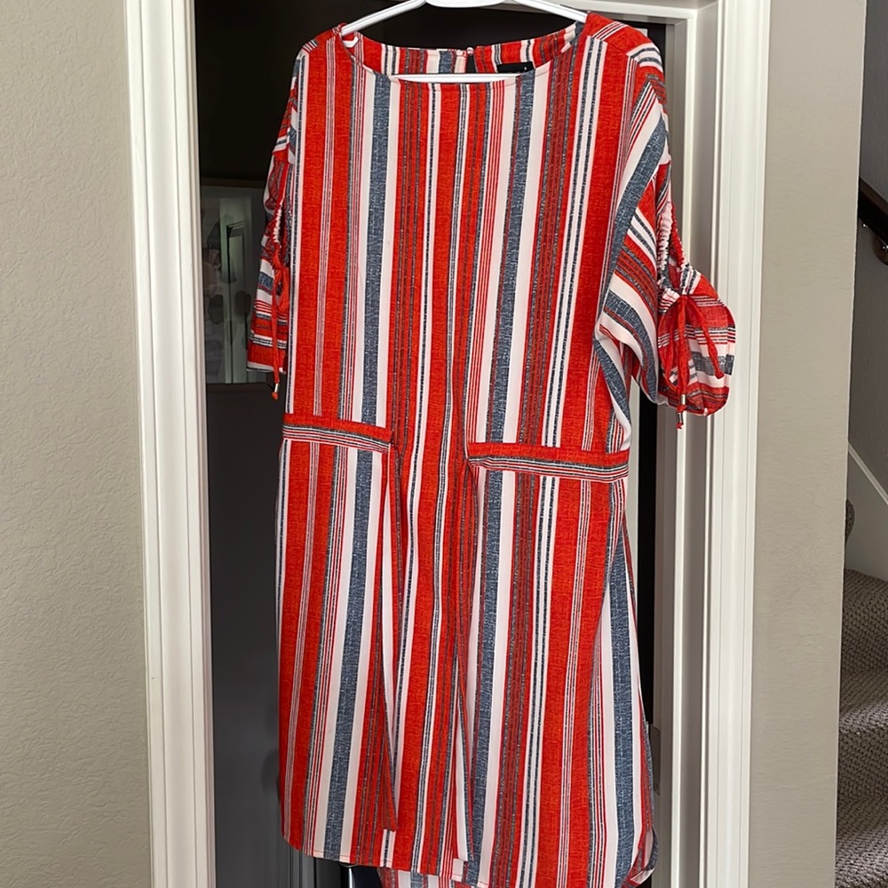 Eci orange/blue/white striped dress